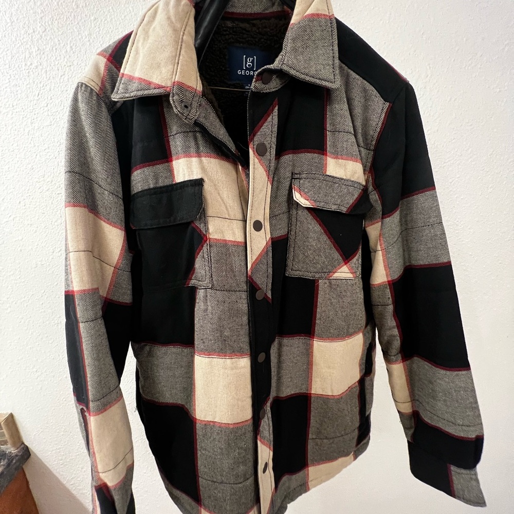 George Men's Red and Black Plaid Shirt Jacket